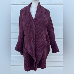 Barefoot Dreams Cozychic Open Front Cardigan burgundy Dolman Sleeves S/M